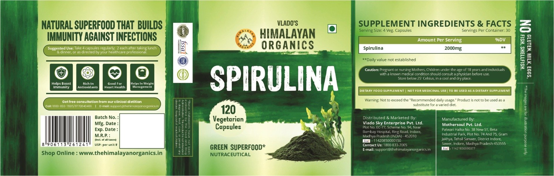 Vlado's Himalayan Organics Spirulina, 120 Capsules, Pack of 1 Vlado's Himalayan Organics Spirulina, 120 Capsules, Pack of 1