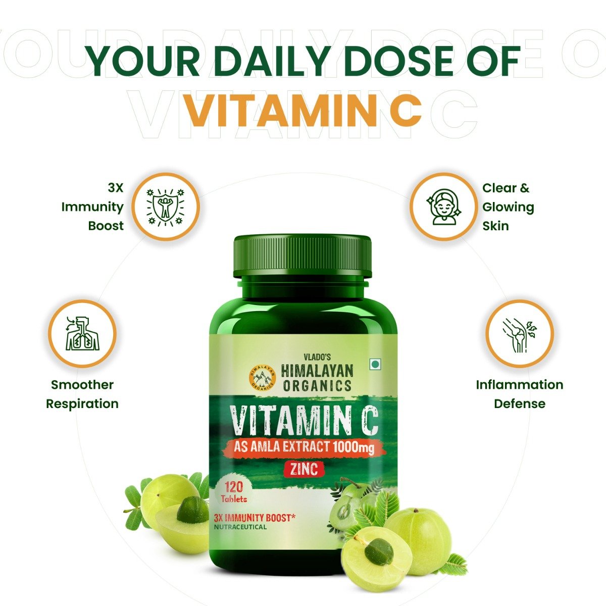 Vlado's Himalayan Organics Vitamin C 1000 mg, 120 Tablets, Pack of 1 Vlado's Himalayan Organics Vitamin C 1000 mg, 120 Tablets, Pack of 1