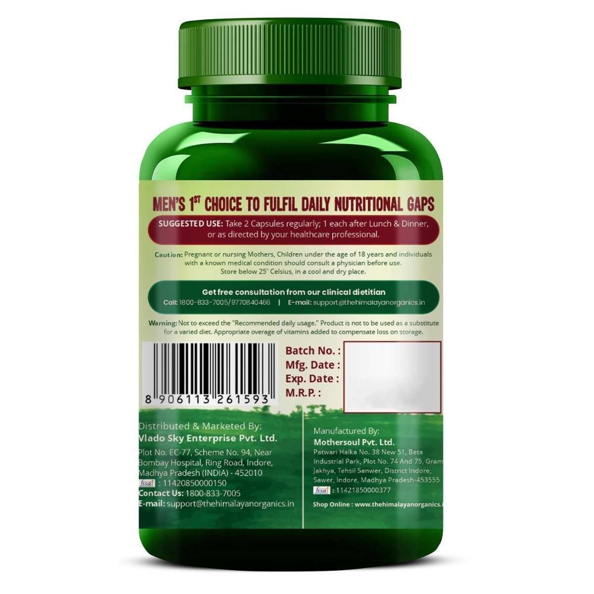 Vlado's Himalayan Organics Whole Food Multivitamin for Men, 60 Capsules, Pack of 1 Vlado's Himalayan Organics Whole Food Multivitamin for Men, 60 Capsules, Pack of 1