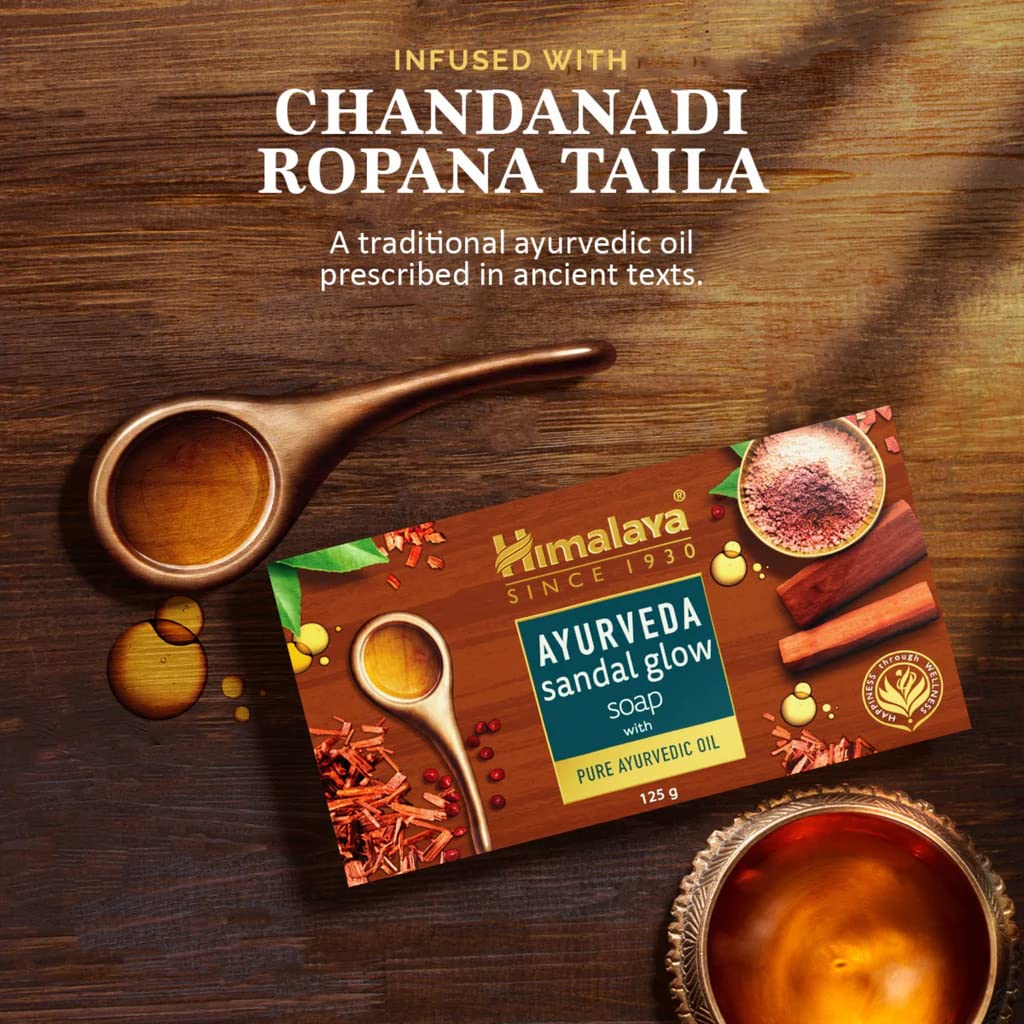 Himalaya Ayurveda Sandal Glow Soap 125 gm | Pure Sandalwood Oil | For Nourished Glowing Skin, Pack of 1 Himalaya Ayurveda Sandal Glow Soap 125 gm | Pure Sandalwood Oil | For Nourished Glowing Skin, Pack of 1