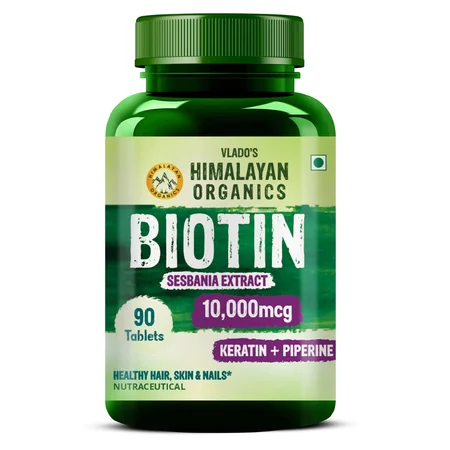 Vlado's Himalayan Organics Biotin 10,000mcg with Keratin+Piperine, 90 Tablets