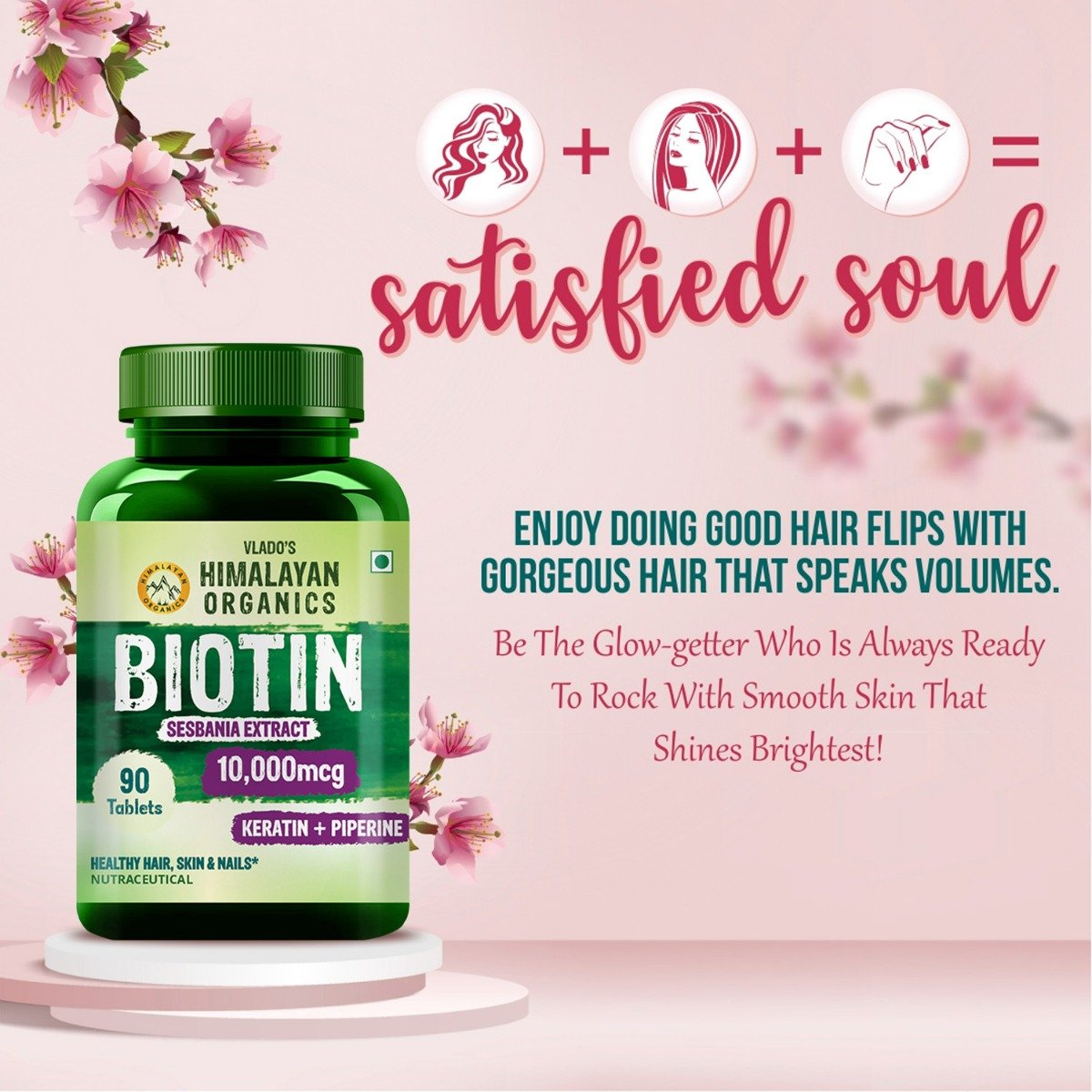 Vlado's Himalayan Organics Biotin 10,000mcg with Keratin+Piperine, 90 Tablets, Pack of 1 Vlado's Himalayan Organics Biotin 10,000mcg with Keratin+Piperine, 90 Tablets, Pack of 1