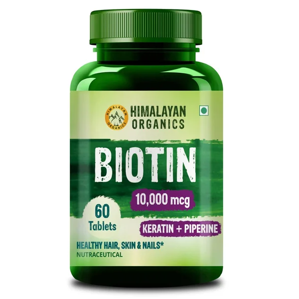 Vlado's Himalayan Organics Biotin 10,000mcg with Keratin+Piperine, 60 Tablets, Pack of 1