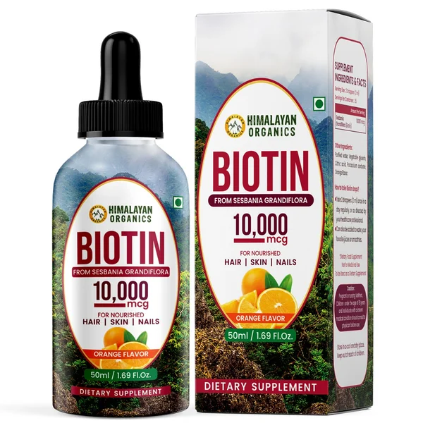 Himalayan Organics Biotin 10,000mcg Orange Flavour Drops, 50 ml, Pack of 1