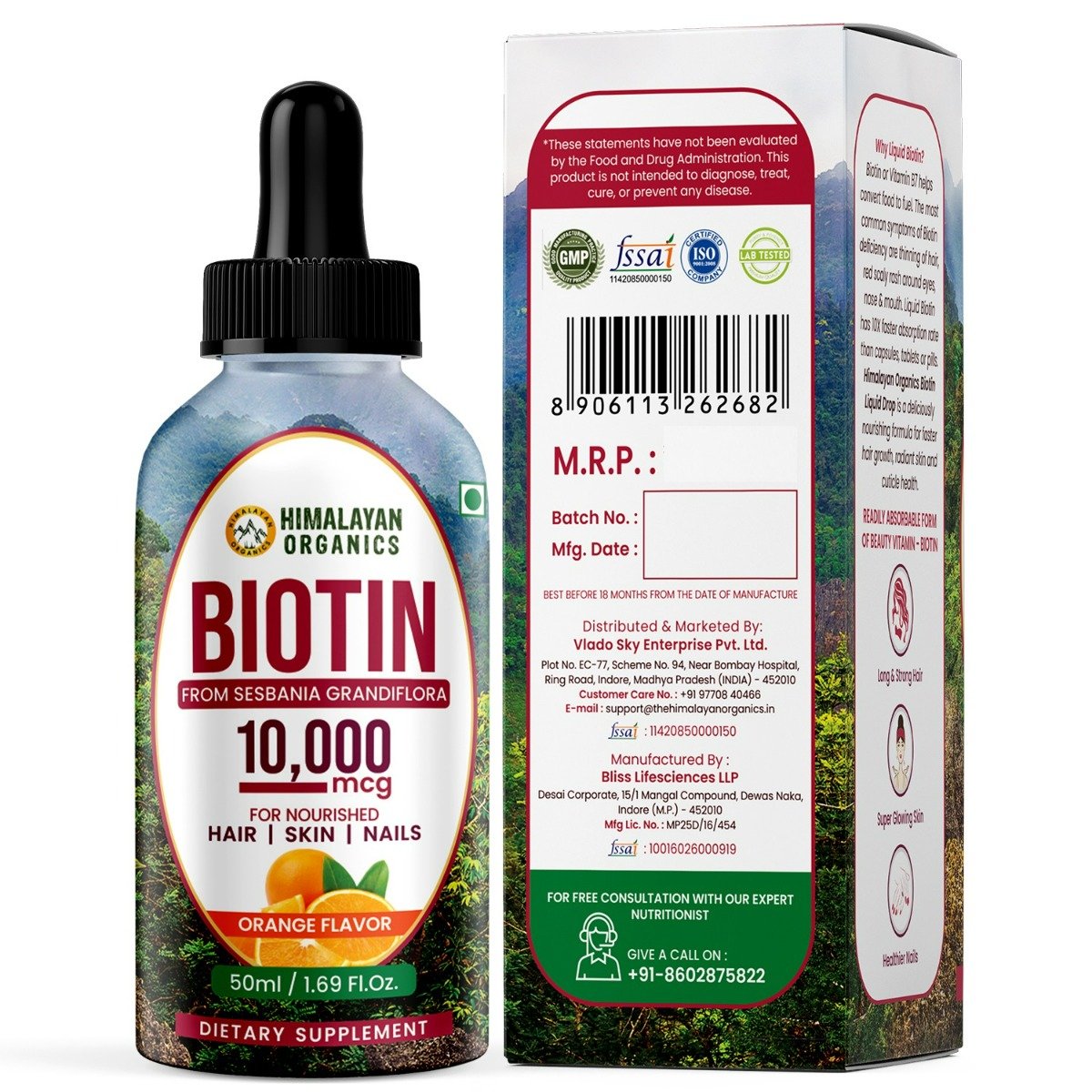 Himalayan Organics Biotin 10,000mcg Orange Flavour Drops, 50 ml, Pack of 1 Himalayan Organics Biotin 10,000mcg Orange Flavour Drops, 50 ml, Pack of 1