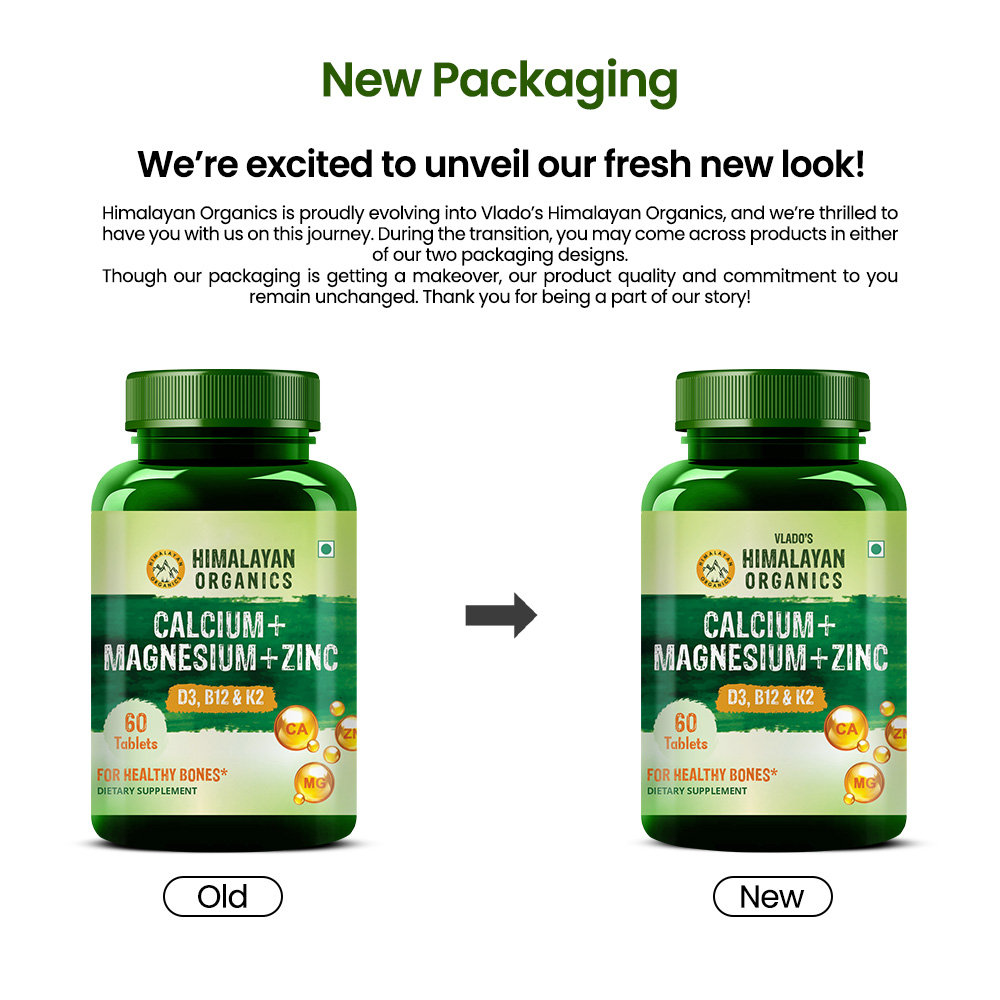 Vlado's Himalayan Organics Calcium+Magnesium+Zinc+Vitamin D3, B12&K2, 60 Tablets, Pack of 1 Vlado's Himalayan Organics Calcium+Magnesium+Zinc+Vitamin D3, B12&K2, 60 Tablets, Pack of 1