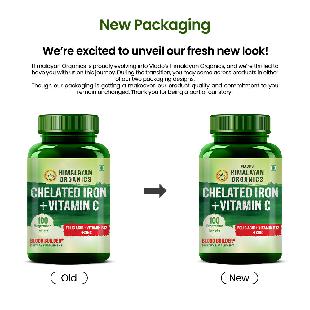 Vlado's Himalayan Organics Chelated Iron with Vitamin C, 100 Tablets, Pack of 1 Vlado's Himalayan Organics Chelated Iron with Vitamin C, 100 Tablets, Pack of 1