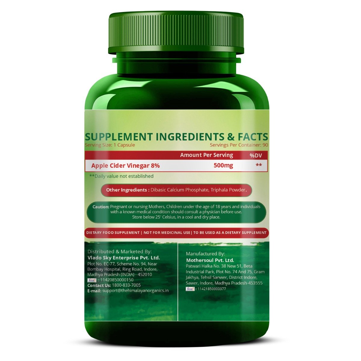 Vlado's Himalayan Organics Apple Cider Vinegar 500mg Supplement for Weight Management, 90 Capsules, Pack of 1 Vlado's Himalayan Organics Apple Cider Vinegar 500mg Supplement for Weight Management, 90 Capsules, Pack of 1