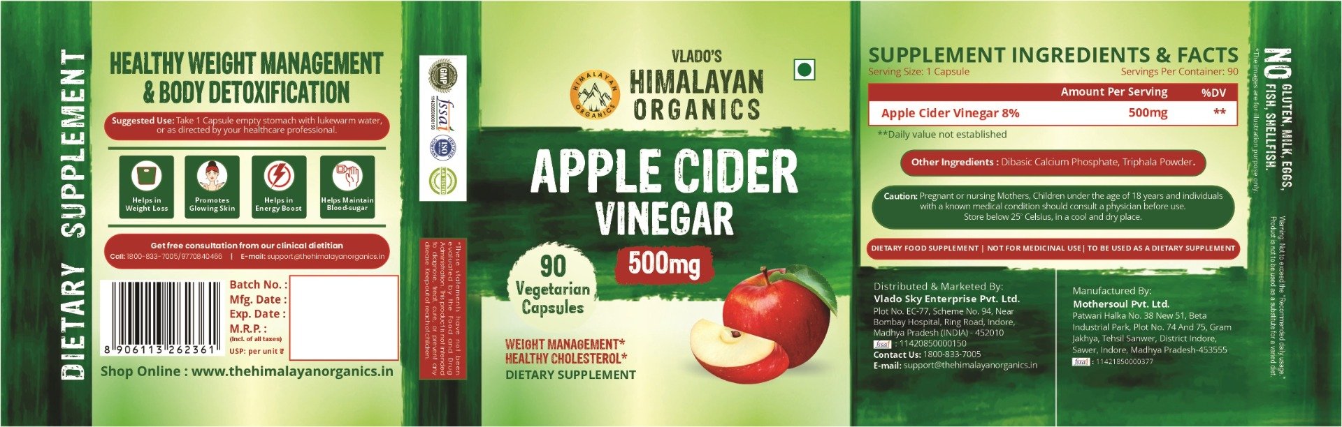 Vlado's Himalayan Organics Apple Cider Vinegar 500mg Supplement for Weight Management, 90 Capsules, Pack of 1 Vlado's Himalayan Organics Apple Cider Vinegar 500mg Supplement for Weight Management, 90 Capsules, Pack of 1