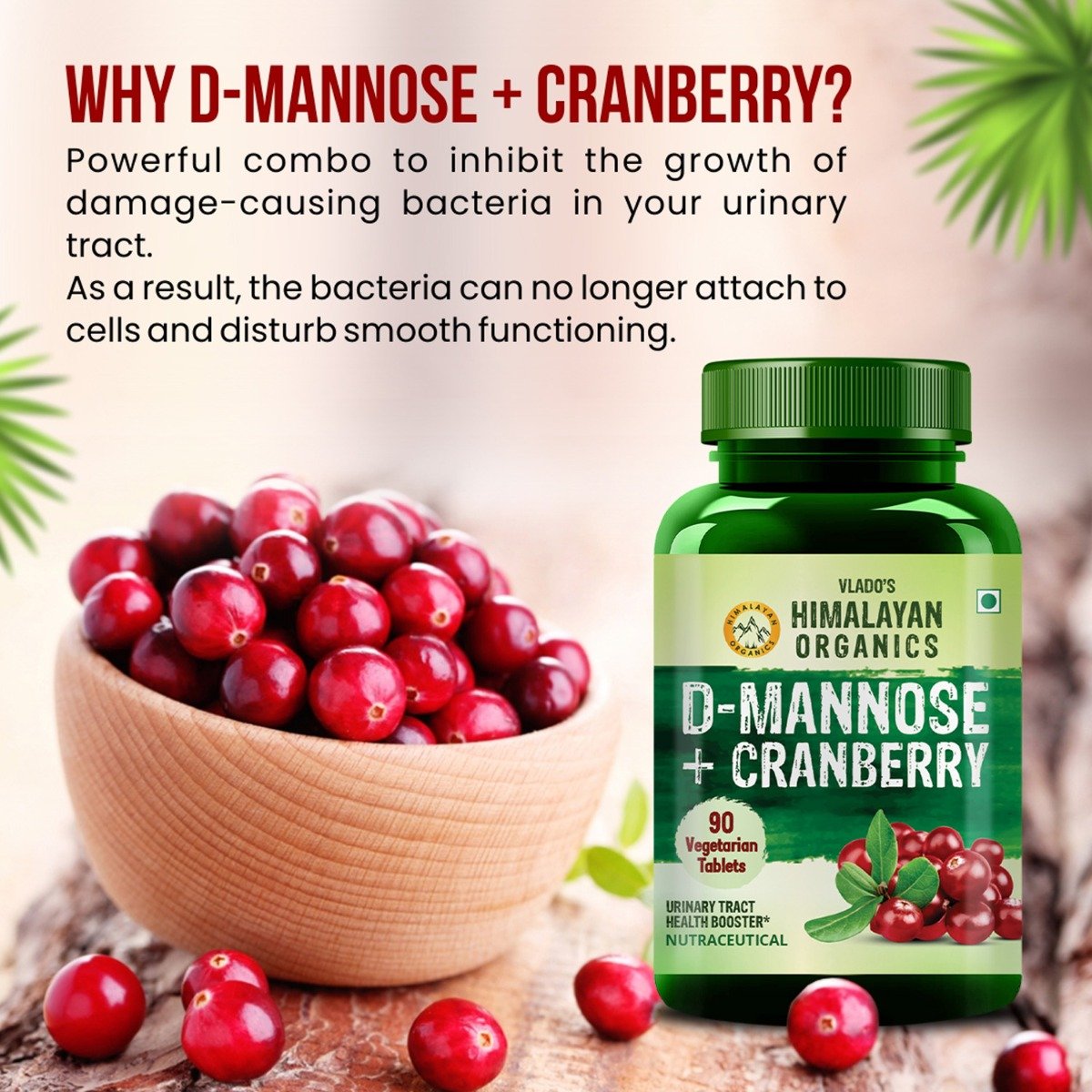 Vlado's Himalayan Organics D-Mannose + Cranberry, 90 Tablets, Pack of 1 Vlado's Himalayan Organics D-Mannose + Cranberry, 90 Tablets, Pack of 1