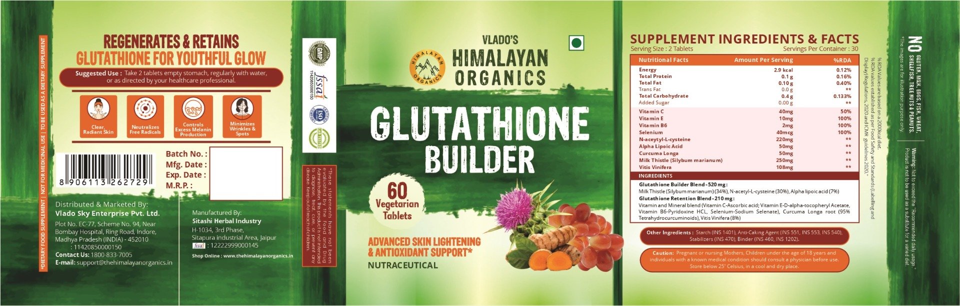 Vlado's Himalayan Organics Glutathione Builder, 60 Tablets, Pack of 1 Vlado's Himalayan Organics Glutathione Builder, 60 Tablets, Pack of 1