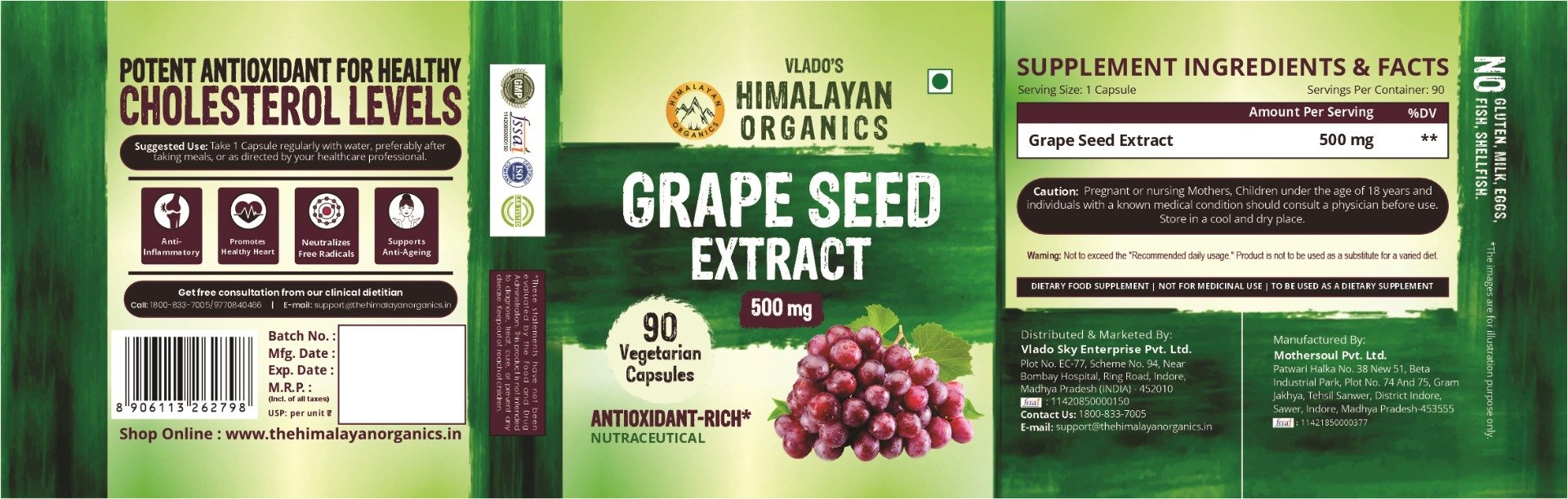 Vlado's Himalayan Organics Grape Seed Extract 500mg, 90 Capsules, Pack of 1 Vlado's Himalayan Organics Grape Seed Extract 500mg, 90 Capsules, Pack of 1