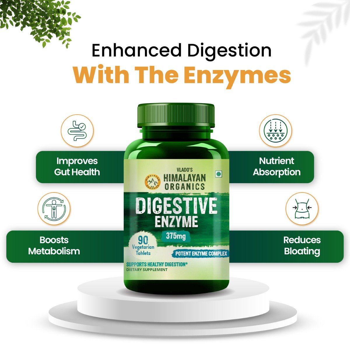 Vlado's Himalayan Organics Digestive Enzyme 375mg, 90 Tablets, Pack of 1 Vlado's Himalayan Organics Digestive Enzyme 375mg, 90 Tablets, Pack of 1