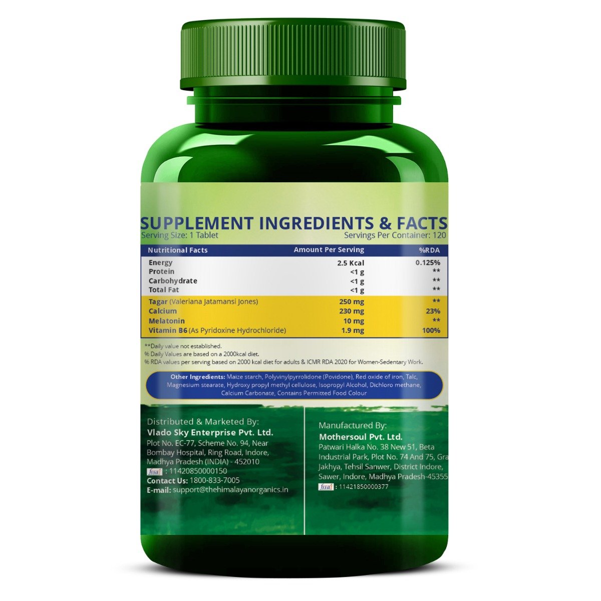 Vlado's Himalayan Organics Melatonin 10mg+Tagar 250mg, 120 Tablets, Pack of 1 Vlado's Himalayan Organics Melatonin 10mg+Tagar 250mg, 120 Tablets, Pack of 1