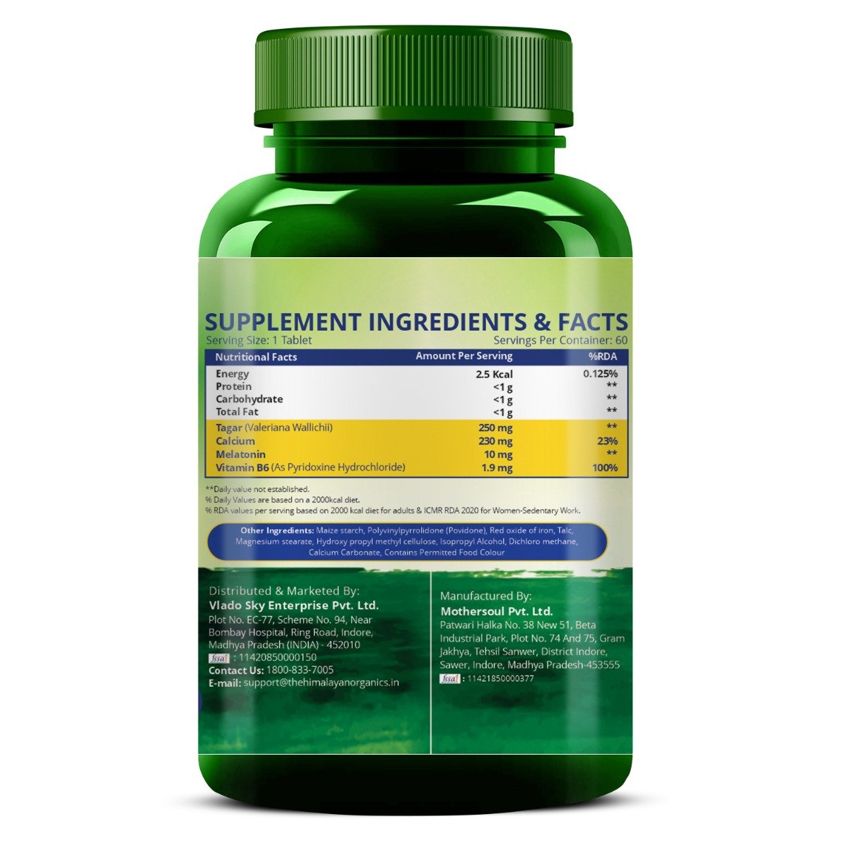 Vlado's Himalayan Organics Melatonin 10mg+Tagar 250mg, 60 Tablets, Pack of 1 Vlado's Himalayan Organics Melatonin 10mg+Tagar 250mg, 60 Tablets, Pack of 1