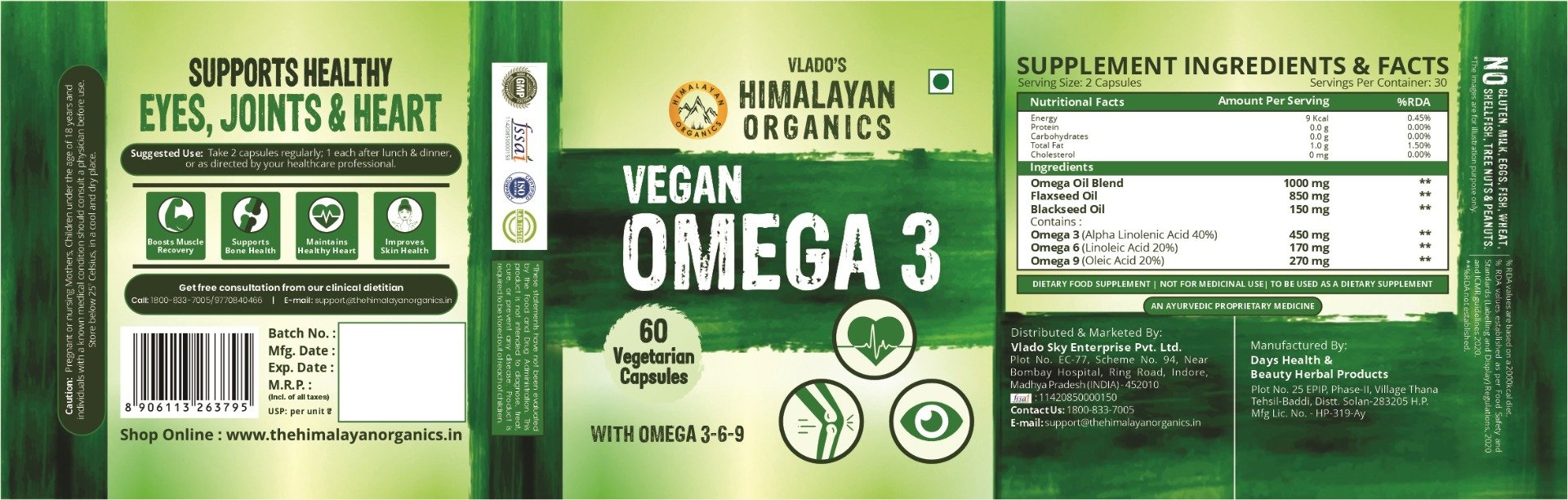 Vlado's Himalayan Organics Vegan Omega 3, 60 Capsules, Pack of 1 Vlado's Himalayan Organics Vegan Omega 3, 60 Capsules, Pack of 1