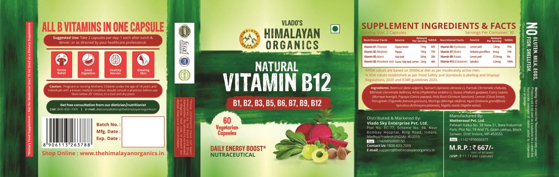 Vlado's Himalayan Organics Natural Vitamin B12, 60 Capsules, Pack of 1 Vlado's Himalayan Organics Natural Vitamin B12, 60 Capsules, Pack of 1