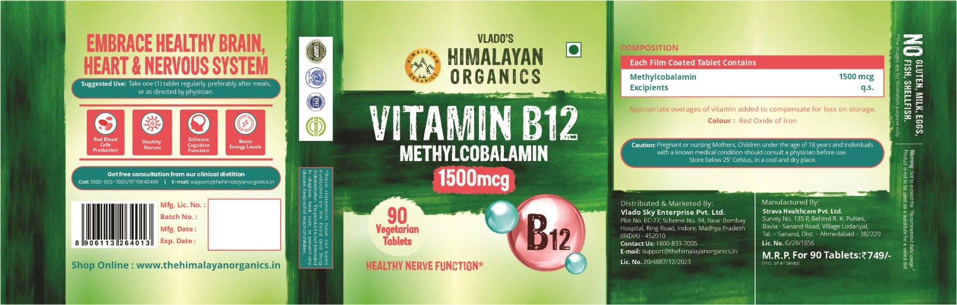 Vlado's Himalayan Organics Methylcobalamin Vitamin B12 1500mcg, 90 Tablets, Pack of 1 Vlado's Himalayan Organics Methylcobalamin Vitamin B12 1500mcg, 90 Tablets, Pack of 1