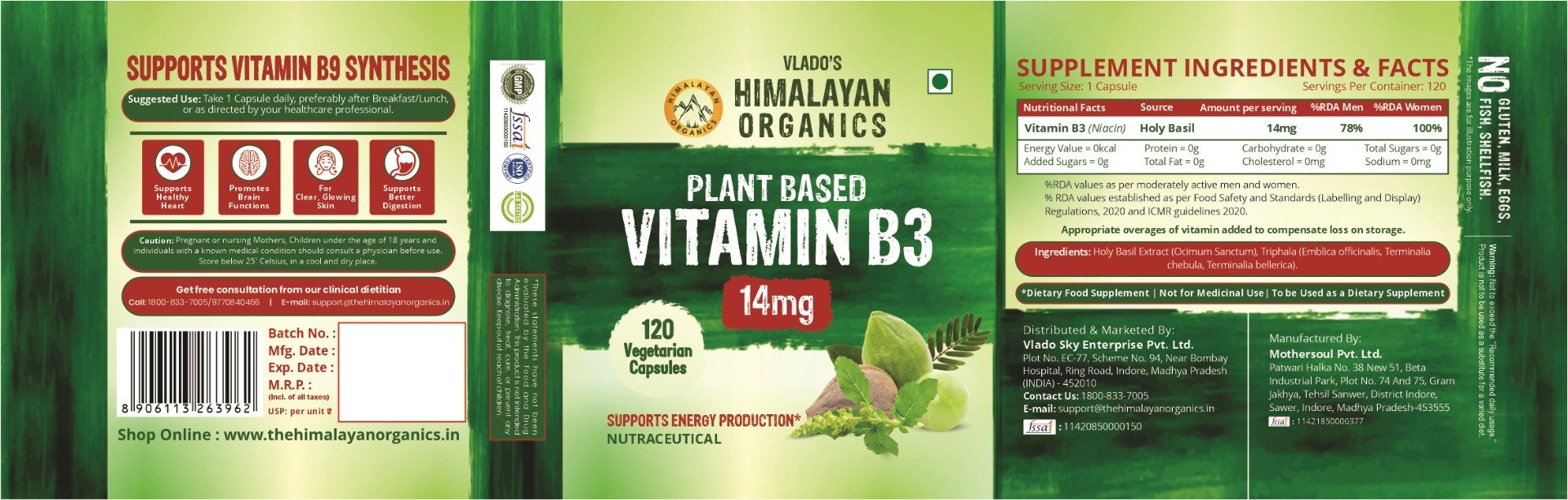 Vlado's Himalayan Organics Plant Based Vitamin B3 14mg, 120 Capsules, Pack of 1 Vlado's Himalayan Organics Plant Based Vitamin B3 14mg, 120 Capsules, Pack of 1