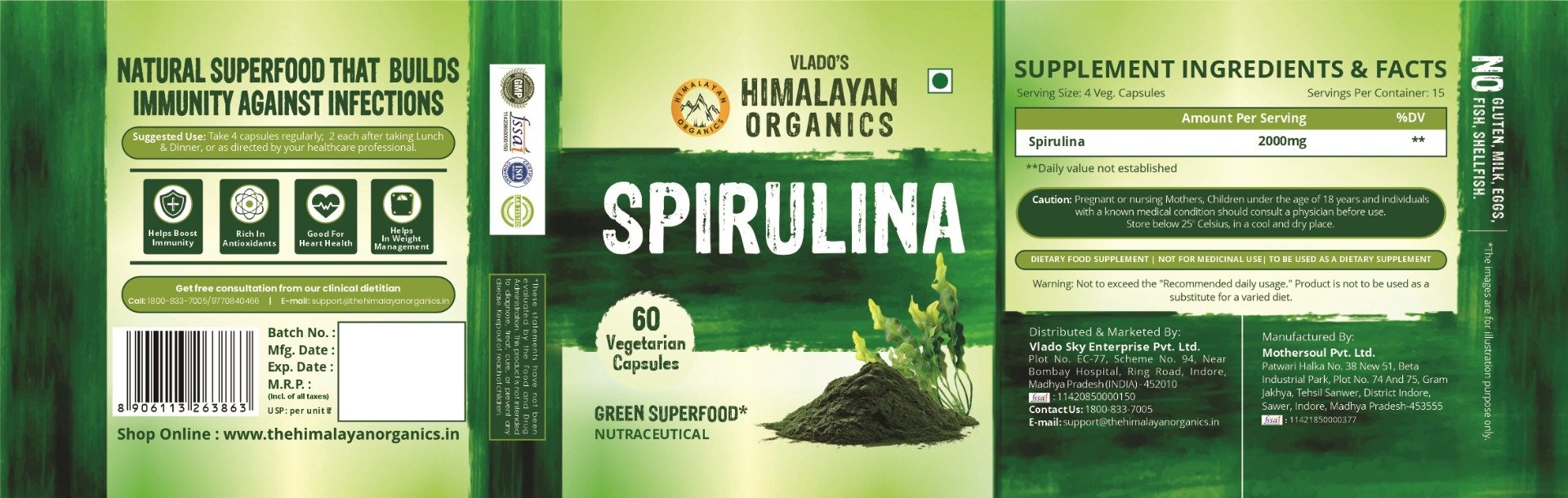 Vlado's Himalayan Organics Spirulina, 60 Capsules, Pack of 1 Vlado's Himalayan Organics Spirulina, 60 Capsules, Pack of 1