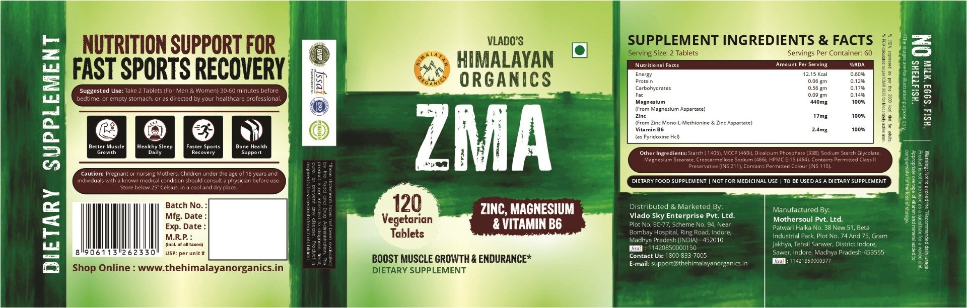 Vlado's Himalayan Organics ZMA (Zinc, Magnesium Aspartate), 120 Tablets, Pack of 1 Vlado's Himalayan Organics ZMA (Zinc, Magnesium Aspartate), 120 Tablets, Pack of 1