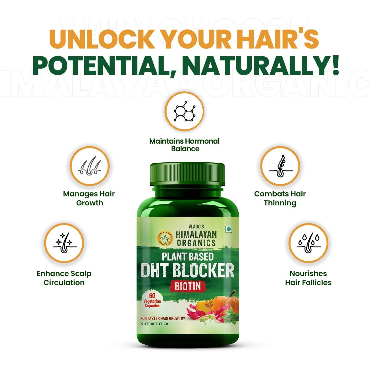 Vlado's Himalayan Organics Plant Based DHT Blocker, 60 Capsules, Pack of 1 Vlado's Himalayan Organics Plant Based DHT Blocker, 60 Capsules, Pack of 1