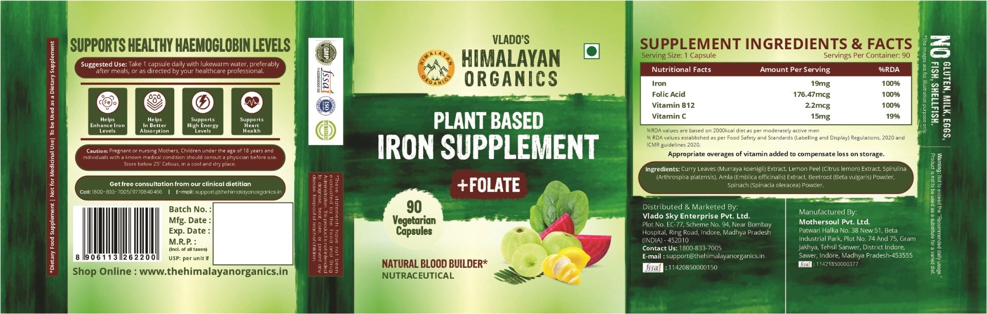 Vlado's Himalayan Organics Plant Based Iron Supplement with Folate, 90 Capsules, Pack of 1 Vlado's Himalayan Organics Plant Based Iron Supplement with Folate, 90 Capsules, Pack of 1