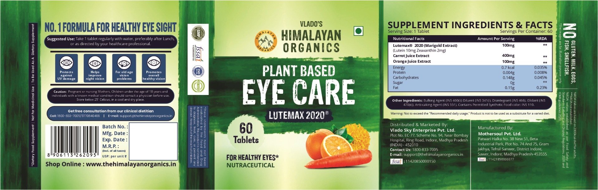 Vlado's Himalayan Organics Plant Based Eye Care Supplement, 60 Tablets, Pack of 1 Vlado's Himalayan Organics Plant Based Eye Care Supplement, 60 Tablets, Pack of 1