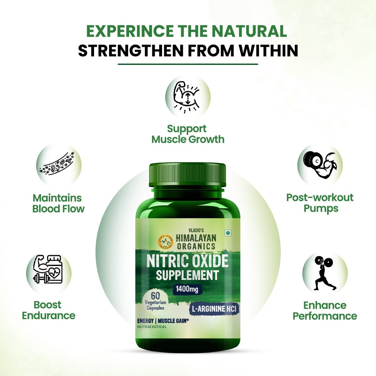 Vlado's Himalayan Organics Nitric Oxide 1400mg Supplement with L-Arginine HCI, 60 Capsules, Pack of 1 Vlado's Himalayan Organics Nitric Oxide 1400mg Supplement with L-Arginine HCI, 60 Capsules, Pack of 1