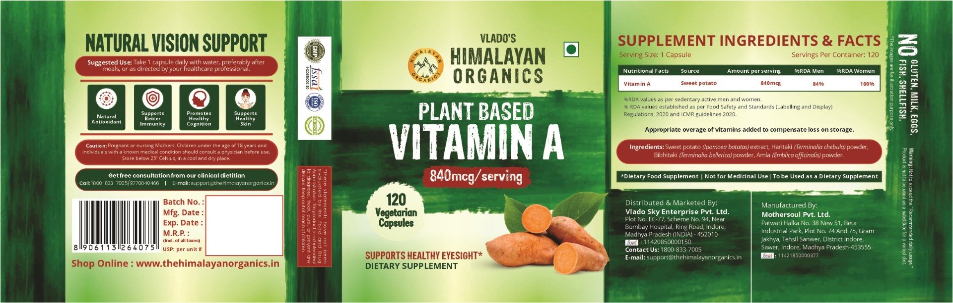 Vlado's Himalayan Organics Plant Based Vitamin A 840mcg, 120 Capsules, Pack of 1 Vlado's Himalayan Organics Plant Based Vitamin A 840mcg, 120 Capsules, Pack of 1