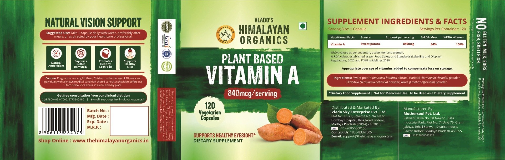 Vlado's Himalayan Organics Plant Based Vitamin A 840mcg, 120 Capsules, Pack of 1 Vlado's Himalayan Organics Plant Based Vitamin A 840mcg, 120 Capsules, Pack of 1