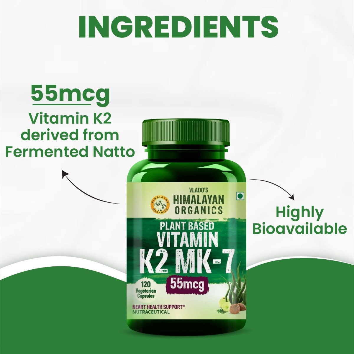 Vlado's Himalayan Organics Plant Based Vitamin K2 MK- 7 Supplement Supports Stronger Bone & Heart Health |K2 supplements for Men & Women - 120 Veg Capsules, Pack of 1 Vlado's Himalayan Organics Plant Based Vitamin K2 MK- 7 Supplement Supports Stronger Bone & Heart Health |K2 supplements for Men & Women - 120 Veg Capsules, Pack of 1