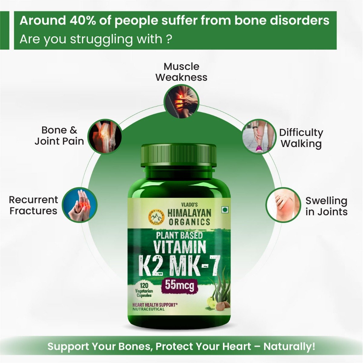 Vlado's Himalayan Organics Plant Based Vitamin K2 MK- 7 Supplement Supports Stronger Bone & Heart Health |K2 supplements for Men & Women - 120 Veg Capsules, Pack of 1 Vlado's Himalayan Organics Plant Based Vitamin K2 MK- 7 Supplement Supports Stronger Bone & Heart Health |K2 supplements for Men & Women - 120 Veg Capsules, Pack of 1
