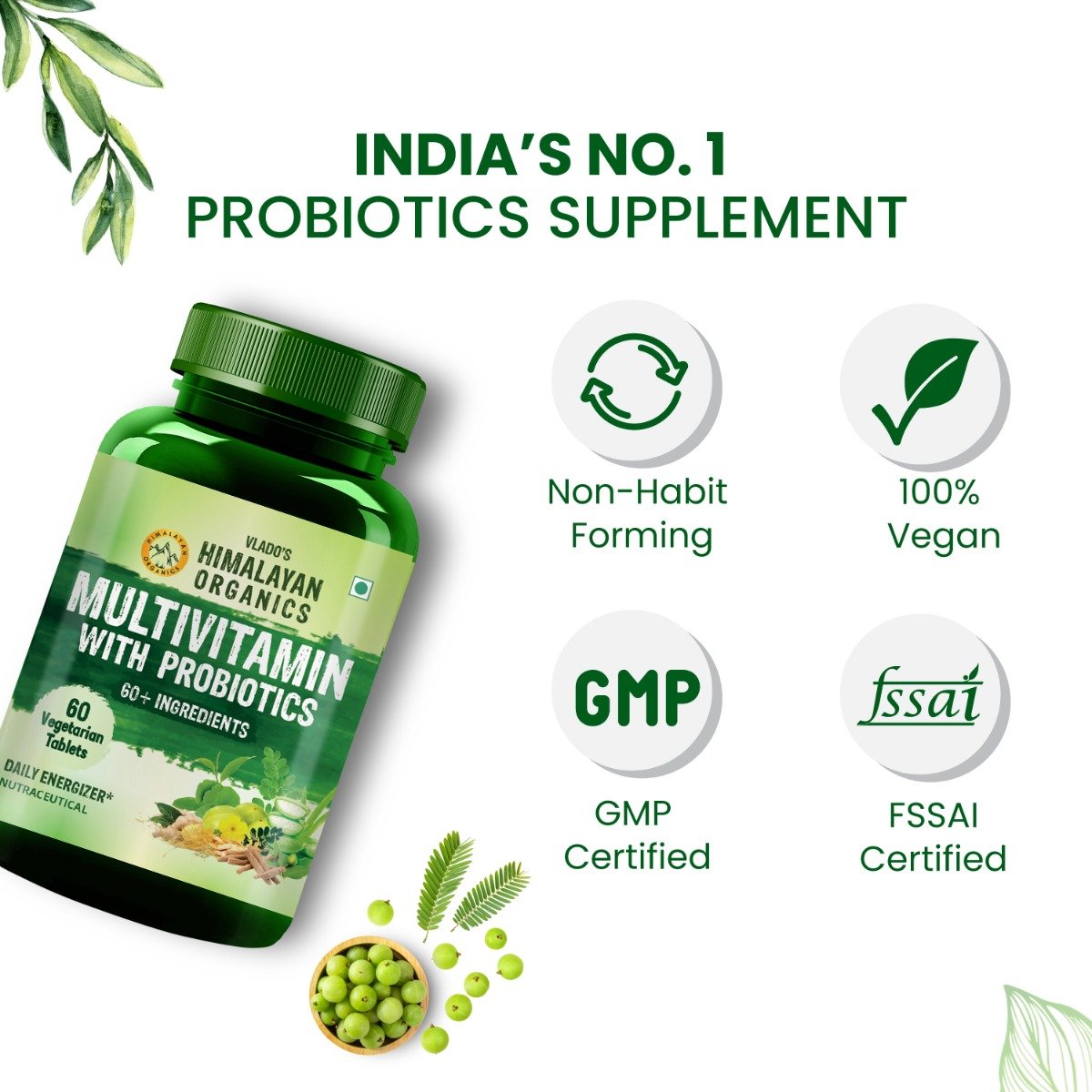 Vlado's Himalayan Organics Multivitamin with Probiotics, 60 Tablets, Pack of 1 Vlado's Himalayan Organics Multivitamin with Probiotics, 60 Tablets, Pack of 1