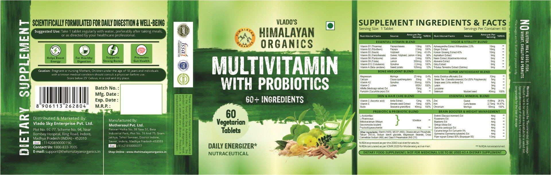 Vlado's Himalayan Organics Multivitamin with Probiotics, 60 Tablets, Pack of 1 Vlado's Himalayan Organics Multivitamin with Probiotics, 60 Tablets, Pack of 1