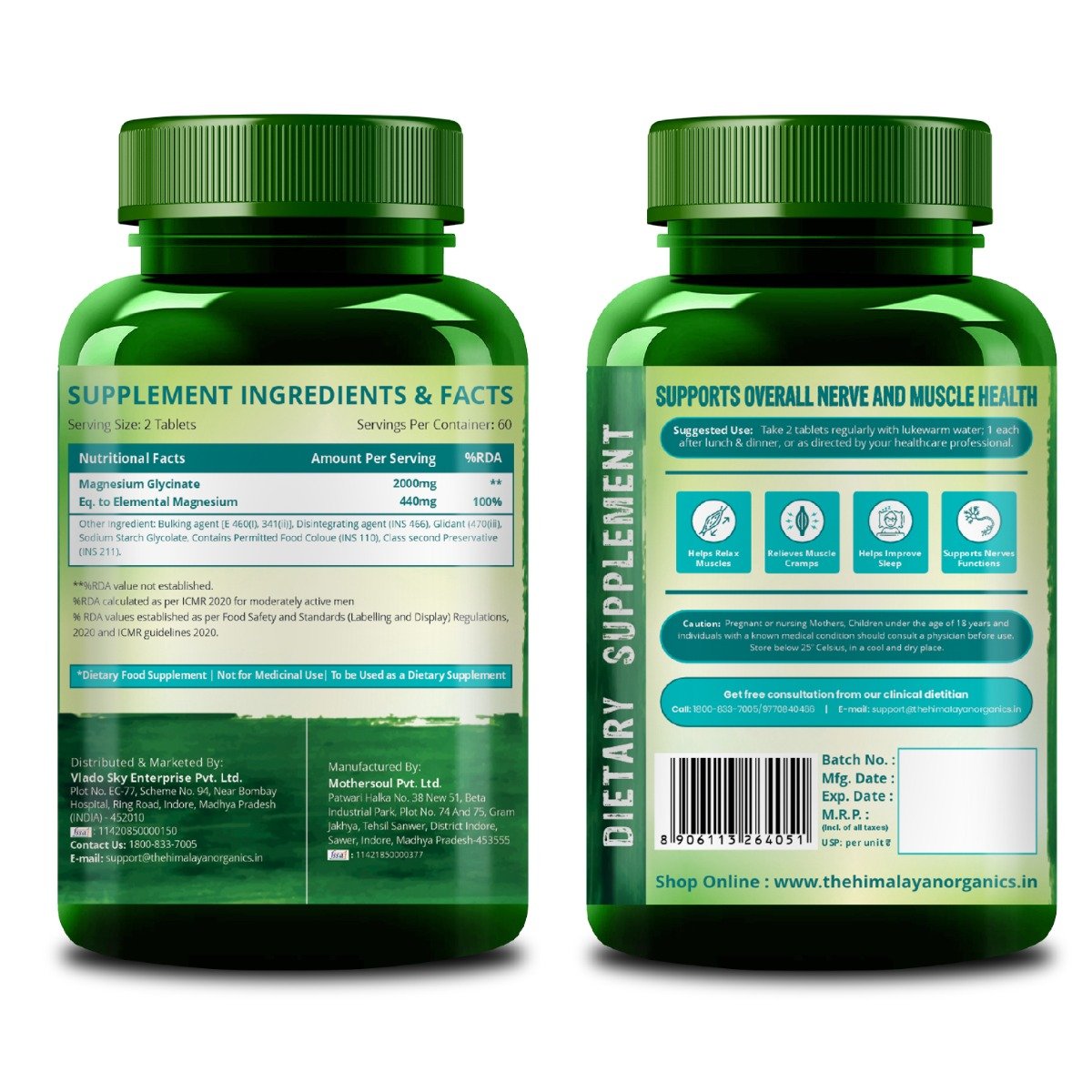 Vlado's Himalayan Organics Highly Absorbable Magnesium Glycinate 600mg, 120 Capsules, Pack of 1 Vlado's Himalayan Organics Highly Absorbable Magnesium Glycinate 600mg, 120 Capsules, Pack of 1