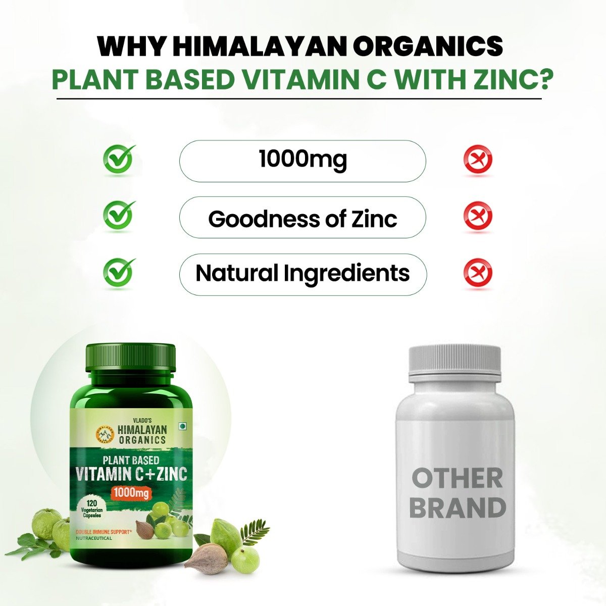 Vlado's Himalayan Organics Plant Based Vitamin C + Zinc, 120 Capsules, Pack of 1 Vlado's Himalayan Organics Plant Based Vitamin C + Zinc, 120 Capsules, Pack of 1