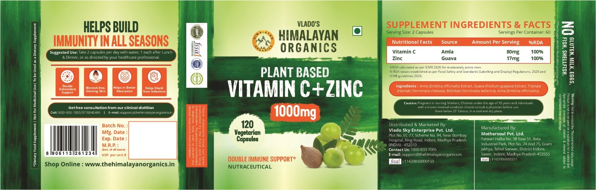 Vlado's Himalayan Organics Plant Based Vitamin C + Zinc, 120 Capsules, Pack of 1 Vlado's Himalayan Organics Plant Based Vitamin C + Zinc, 120 Capsules, Pack of 1