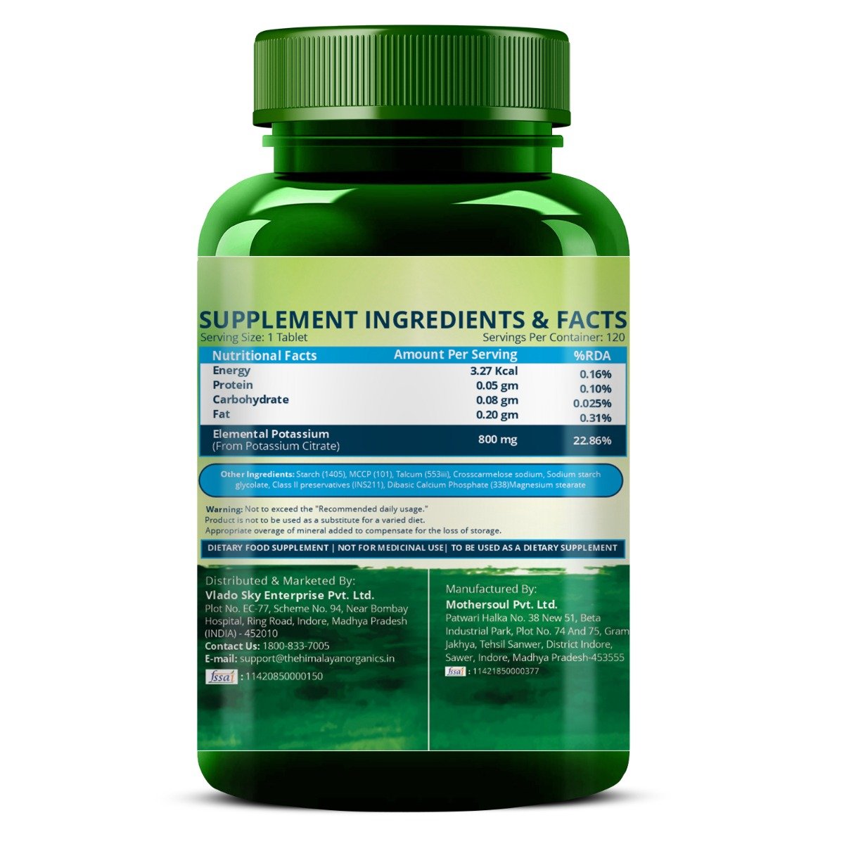 Vlado's Himalayan Organics Potassium Citrate 800mg, 120 Tablets, Pack of 1 Vlado's Himalayan Organics Potassium Citrate 800mg, 120 Tablets, Pack of 1