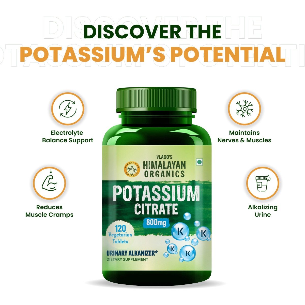 Vlado's Himalayan Organics Potassium Citrate 800mg, 120 Tablets, Pack of 1 Vlado's Himalayan Organics Potassium Citrate 800mg, 120 Tablets, Pack of 1