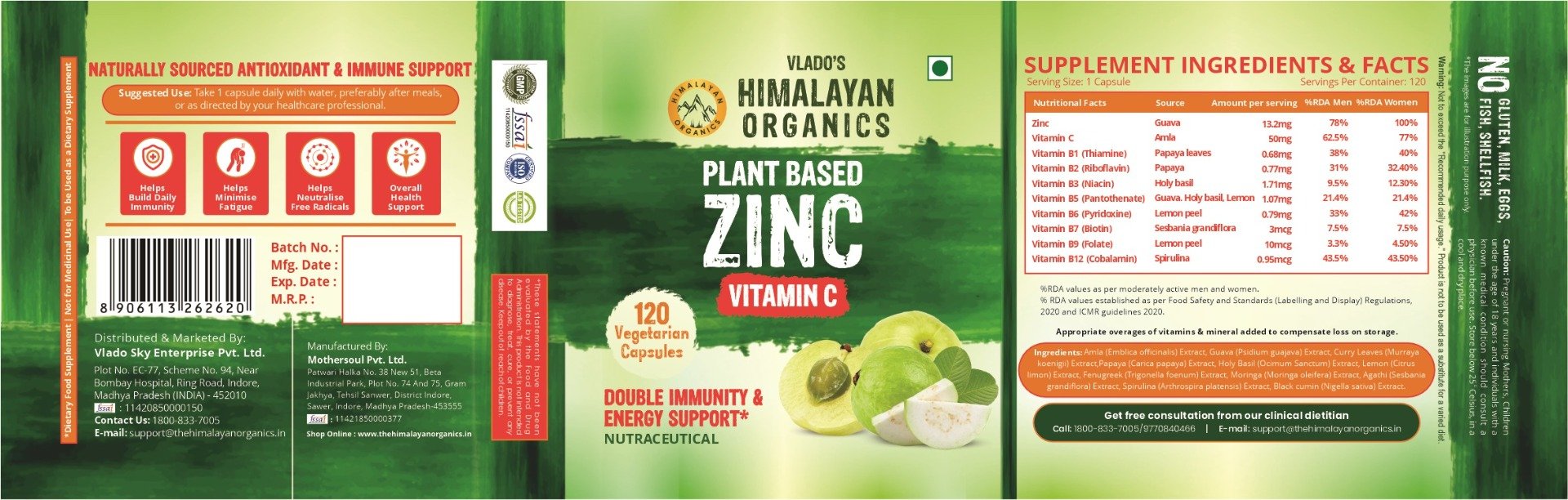 Vlado's Himalayan Organics Plant Based Zinc with Vitamin C, 120 Capsules, Pack of 1 Vlado's Himalayan Organics Plant Based Zinc with Vitamin C, 120 Capsules, Pack of 1