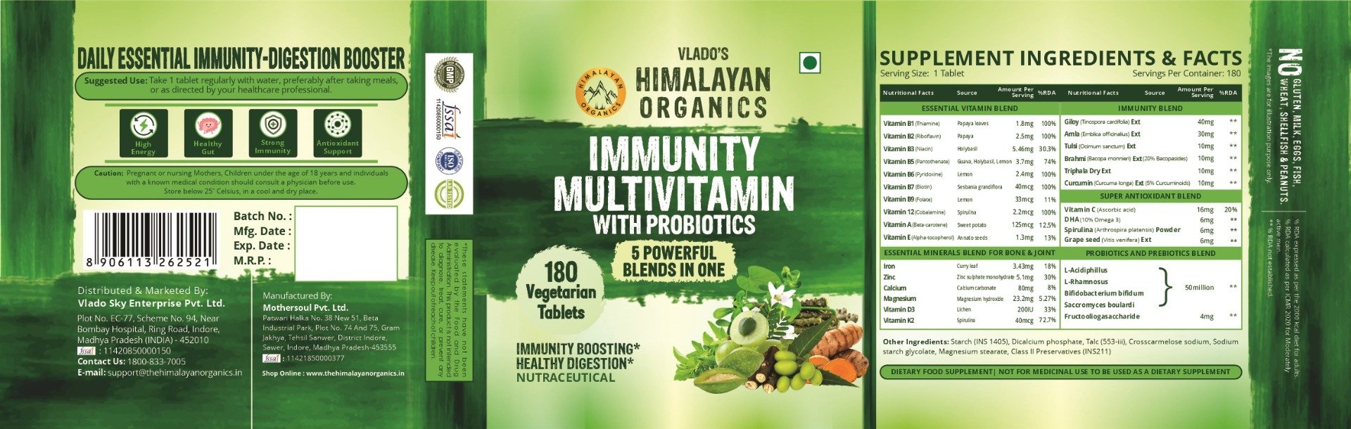 Vlado's Himalayan Organics Immunity Multivitamin with Probiotics, 180 Tablets, Pack of 1 Vlado's Himalayan Organics Immunity Multivitamin with Probiotics, 180 Tablets, Pack of 1