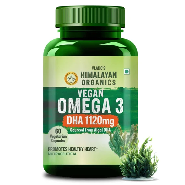 Vlado's Himalayan Organics Vegan Omega 3 DHA 1120mg, 60 Veg Capsules, Pack of 1