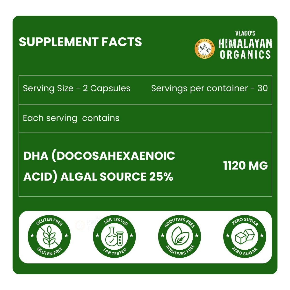 Vlado's Himalayan Organics Vegan Omega 3 DHA 1120mg, 60 Veg Capsules, Pack of 1 Vlado's Himalayan Organics Vegan Omega 3 DHA 1120mg, 60 Veg Capsules, Pack of 1