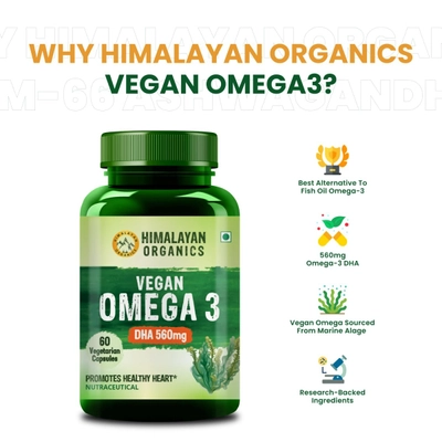 Himalayan Organics Vegan Omega 3 DHA 560mg, 60 Capsules, Pack of 1