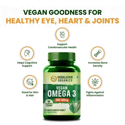 Himalayan Organics Vegan Omega 3 DHA 560mg, 60 Capsules, Pack of 1