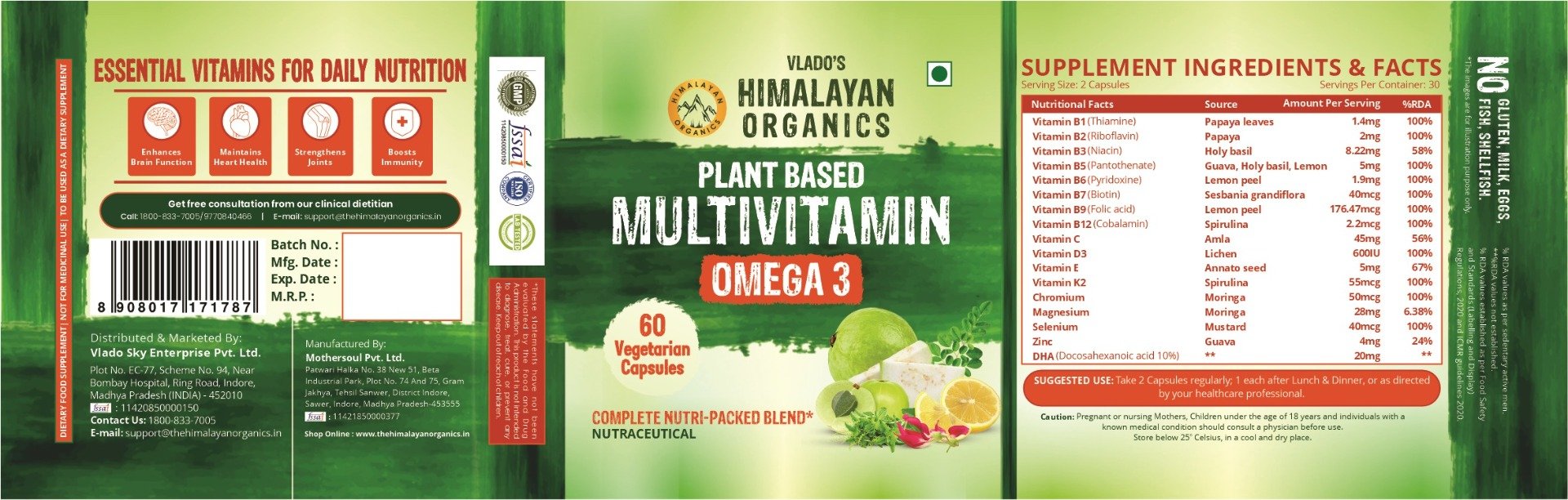 Vlado's Himalayan Organics Plant Based Multivitamin Omega 3, 60 Capsules, Pack of 1 Vlado's Himalayan Organics Plant Based Multivitamin Omega 3, 60 Capsules, Pack of 1