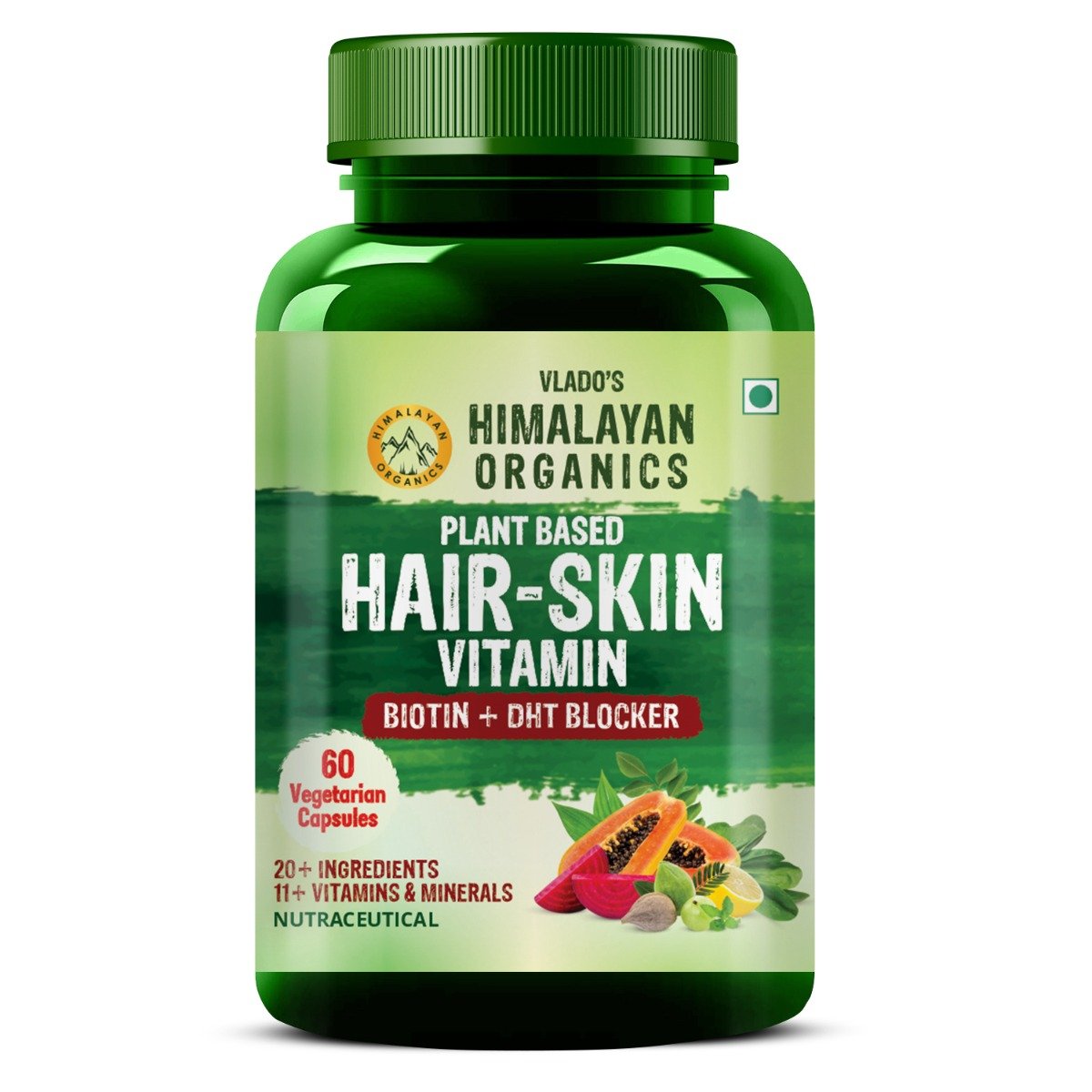 Vlado's Himalayan Organics Plant Based Hair-Skin Vitamin with Biotin+DHT Blocker, 60 Capsules, Pack of 1 Vlado's Himalayan Organics Plant Based Hair-Skin Vitamin with Biotin+DHT Blocker, 60 Capsules, Pack of 1