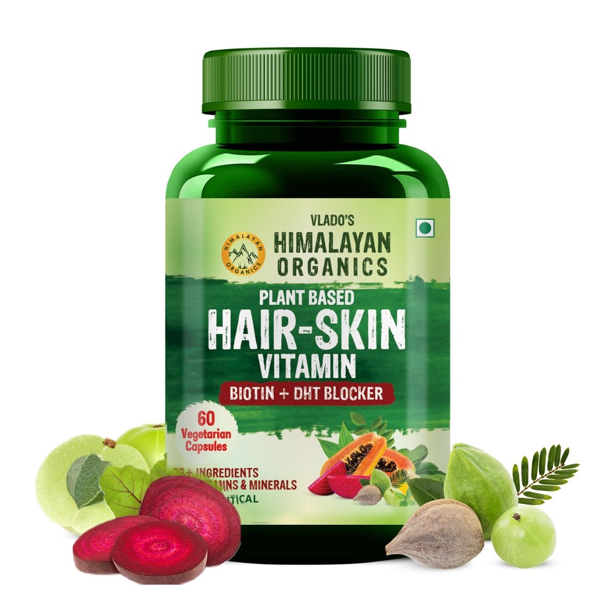 Vlado's Himalayan Organics Plant Based Hair-Skin Vitamin with Biotin+DHT Blocker, 60 Capsules, Pack of 1 Vlado's Himalayan Organics Plant Based Hair-Skin Vitamin with Biotin+DHT Blocker, 60 Capsules, Pack of 1