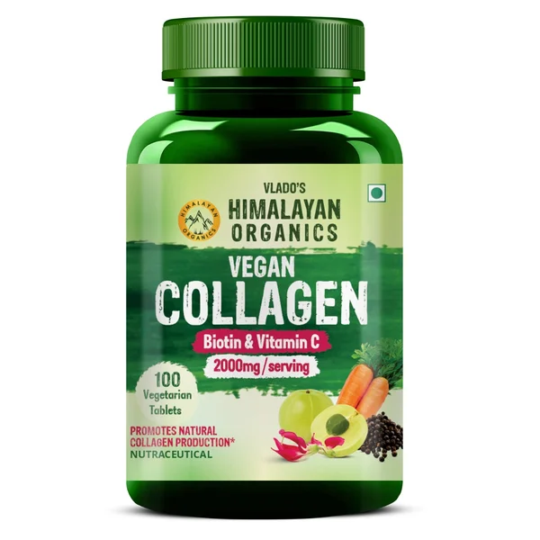 Vlado's Himalayan Organics Vegan Collagen 2000mg with Biotin &amp; Vitamin C, 100 Veg Tablets, Pack of 1